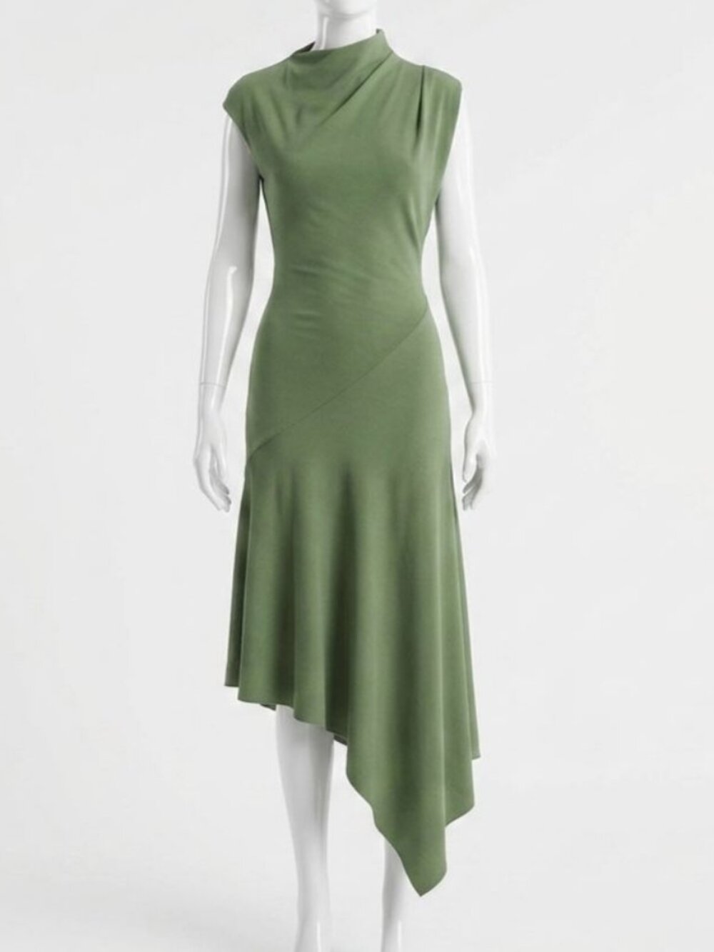 Alexander McQueen Women's Green Asymmetric Jersey Midi Dress Size 42